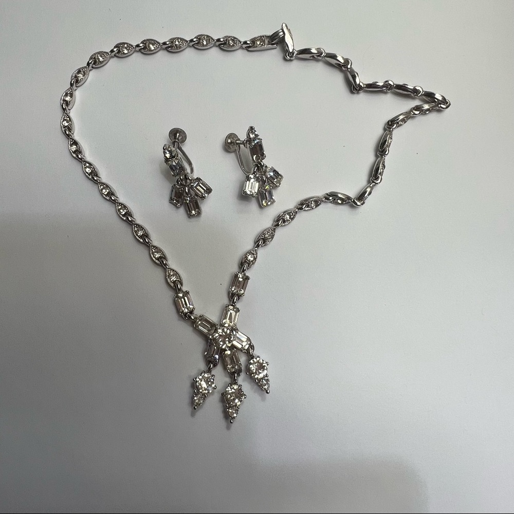 Bogoff rare vintage necklace and earrings set icy rhinestones - Picture 3 of 13